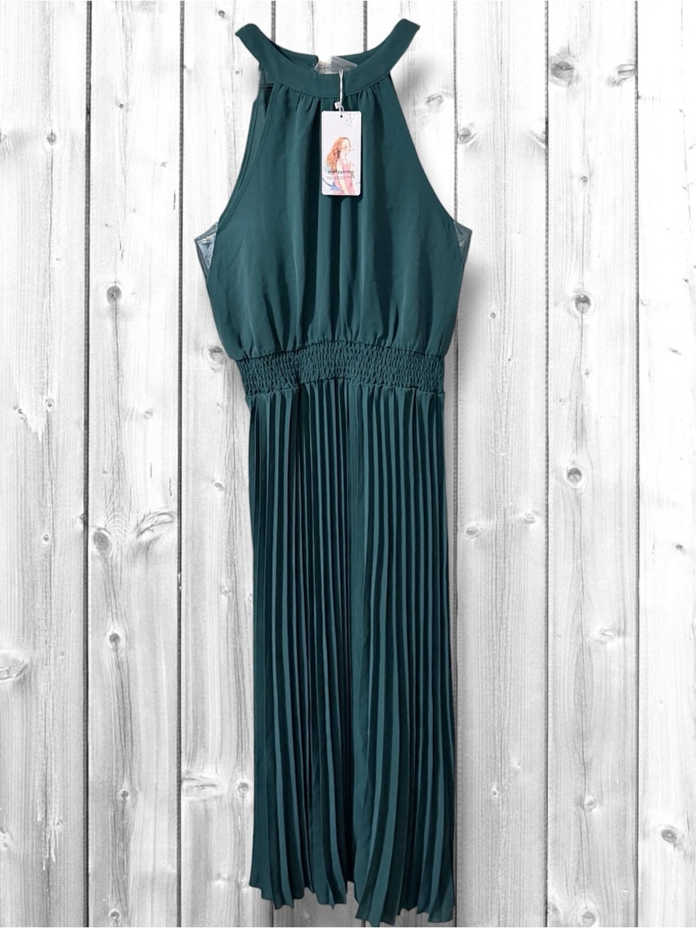 🌻NWT-Pretty Garden Sleeveless Pleated Maxi Dress - Teal Green